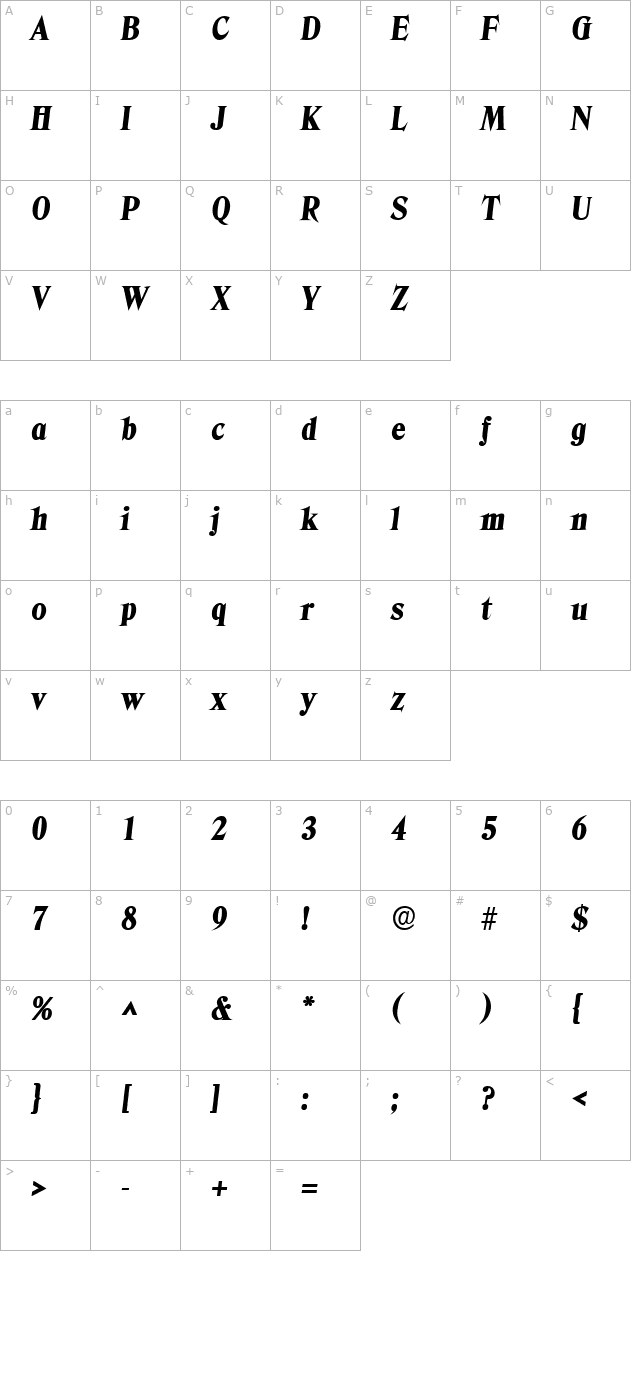 blue-ridge-heavy-sf-bold-italic character map