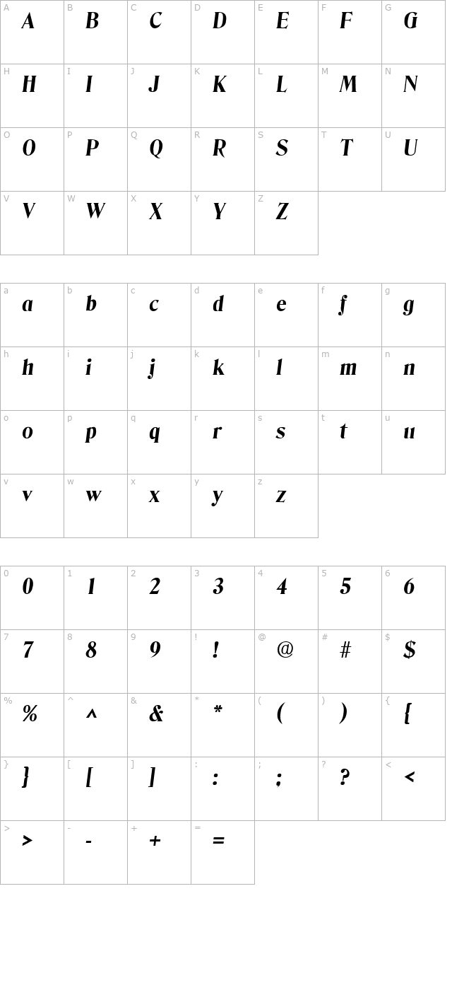 blue-ridge-sf-bold-italic character map