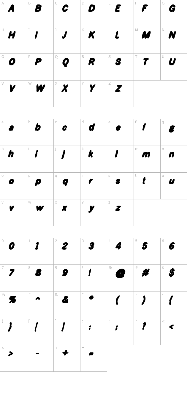 bluebond-boldoblique-bold-oblique character map