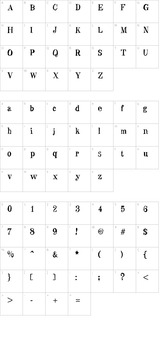 BlueCentury character map