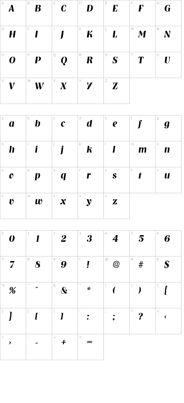 bobbecker-bold-italic character map