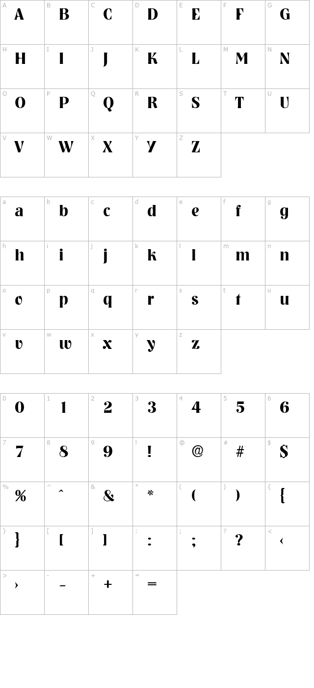 BobBecker Bold character map