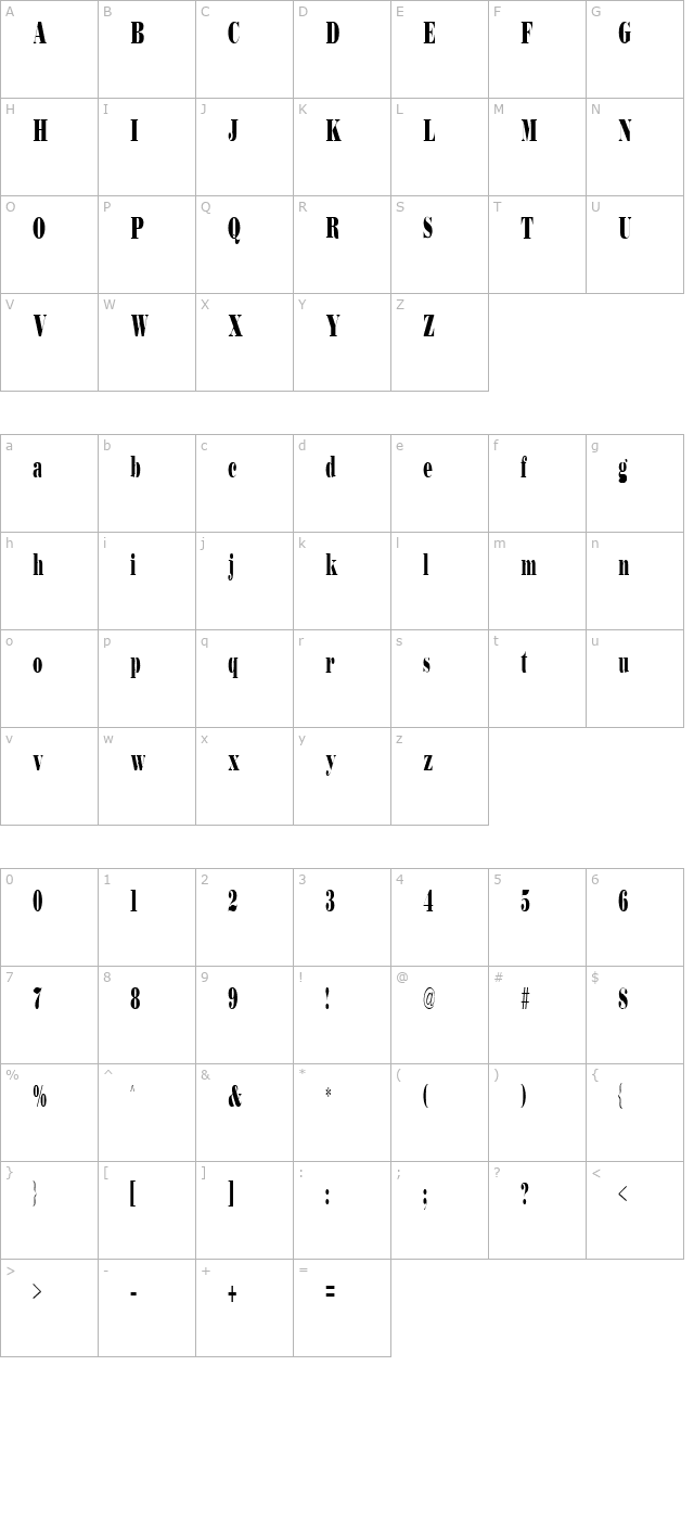 Bodidly Regular character map