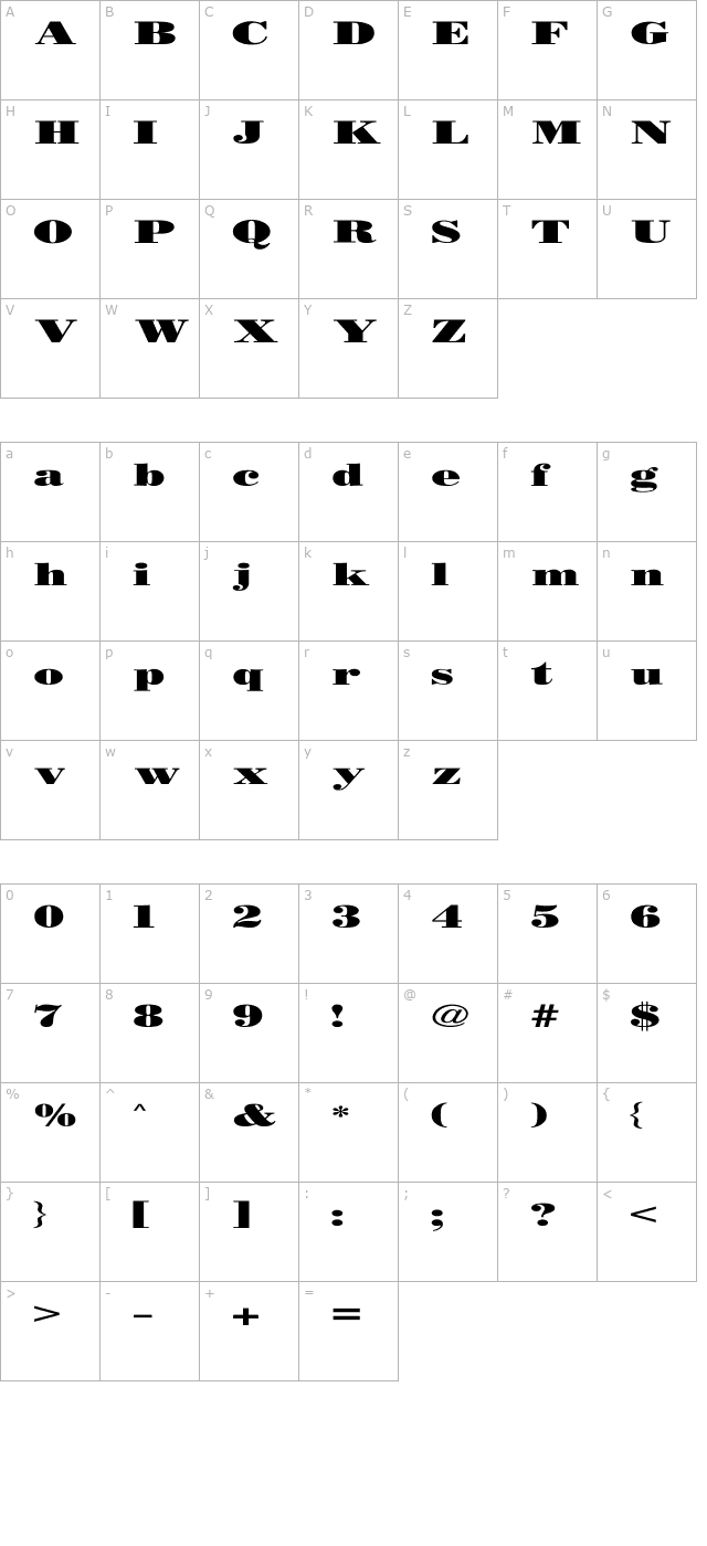 bodidlybold-extended character map