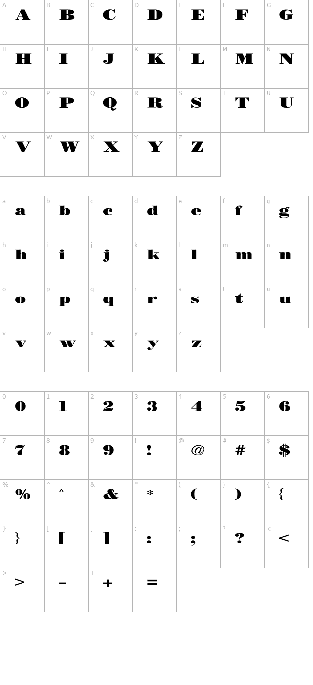 BODIDLYbold Wide character map