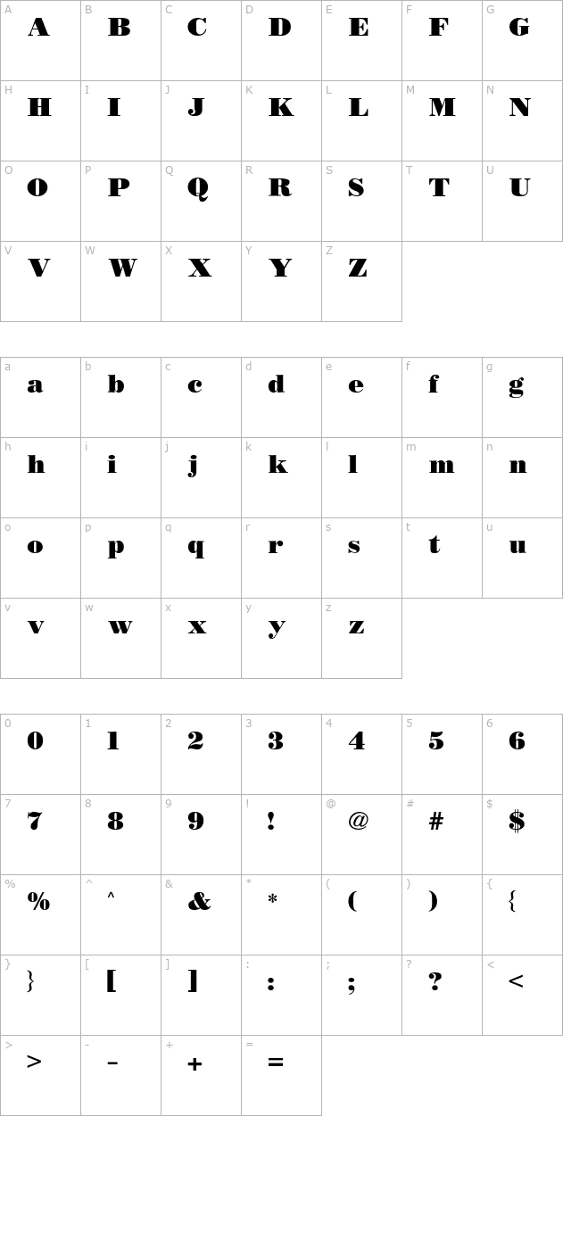 BODIDLYbold character map