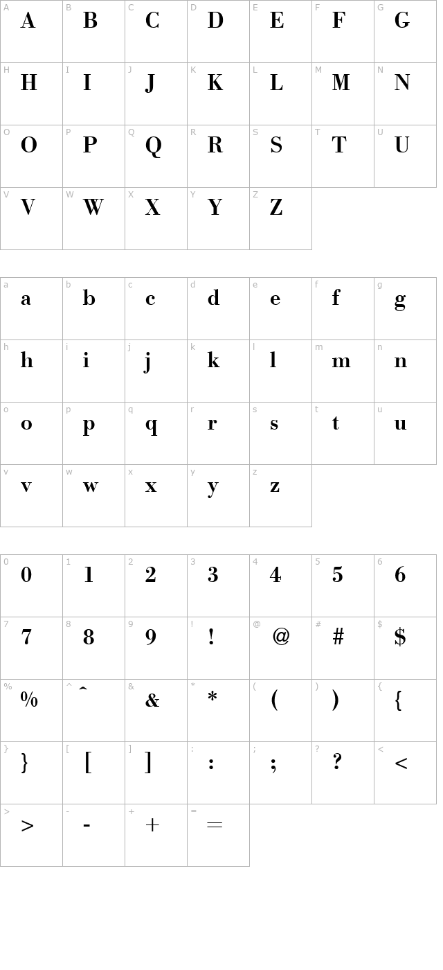 bodinsmall-bold character map