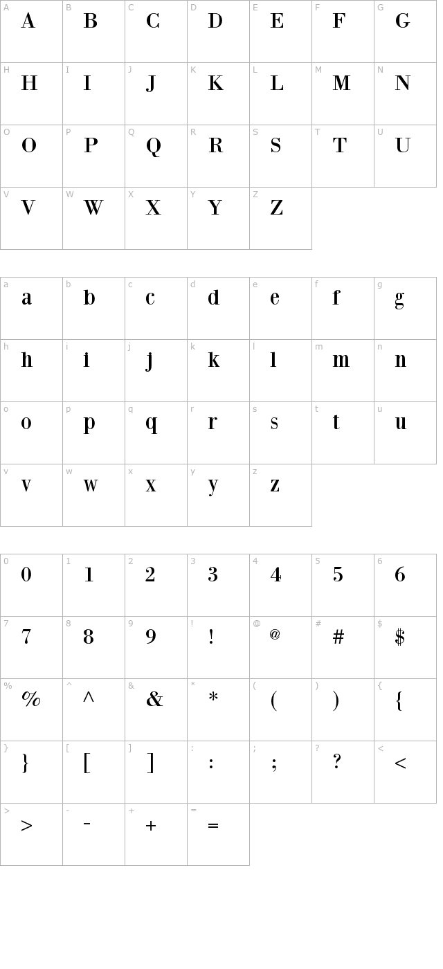 bodoni-xt character map