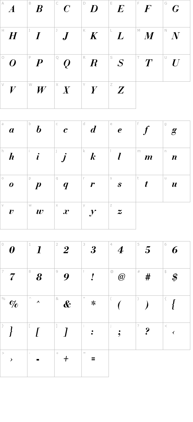 bodonoff-bold-italic character map