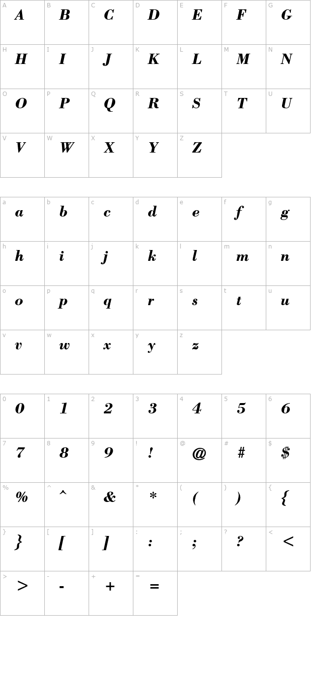 bodony-bold-italic character map