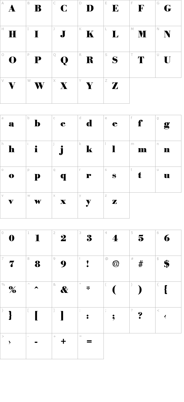 bodoxi-extrabold character map