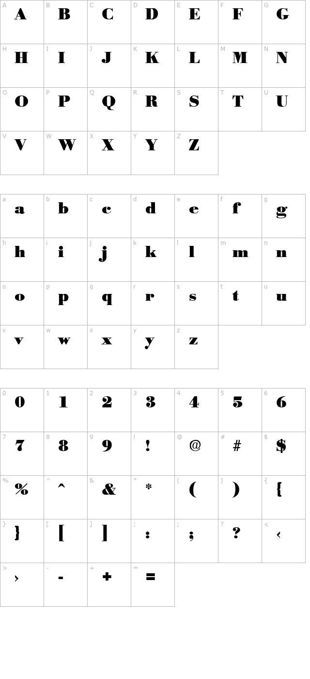 Bodoxi-Heavy character map