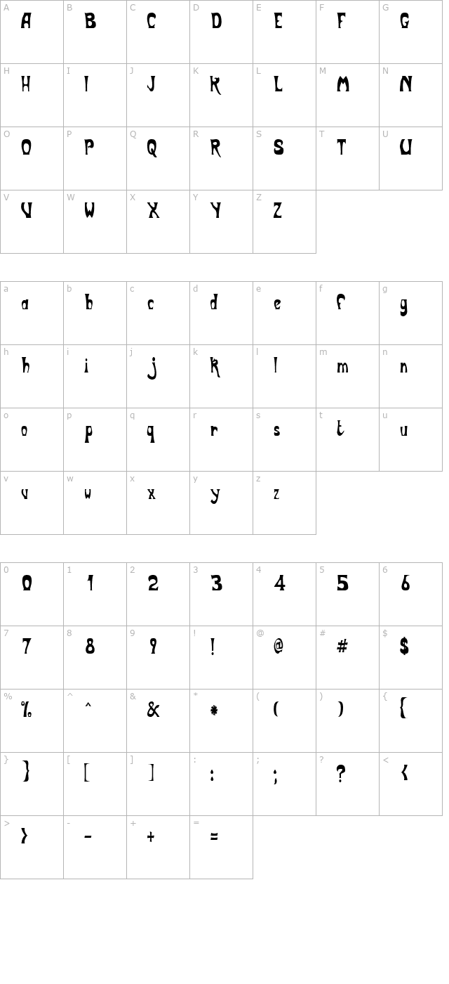 BodyShopCondensed character map