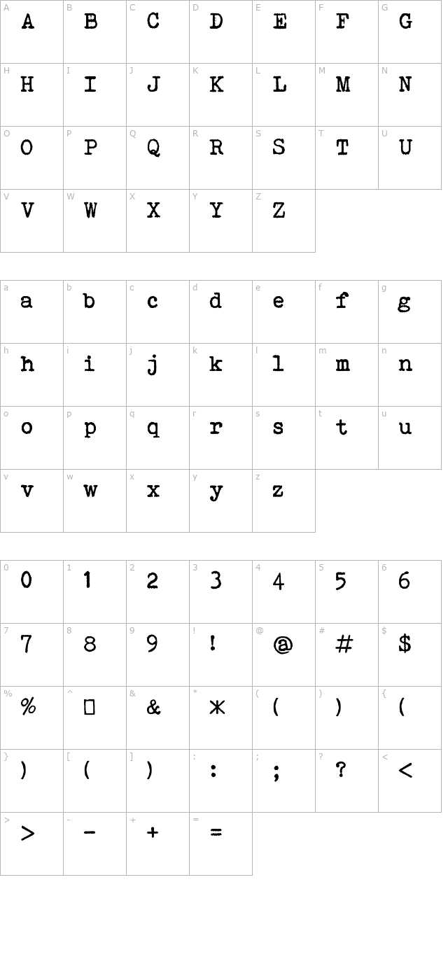bohemian-typewriter character map