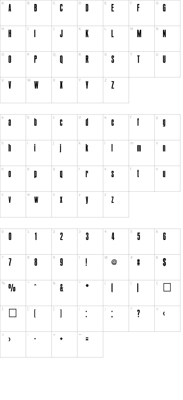 BOLDPACT character map