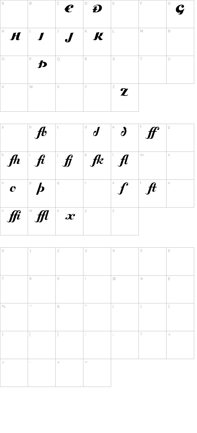 Bolero Extras character map