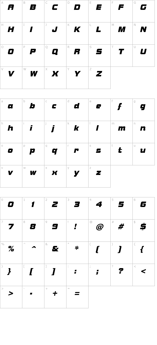 bolster-italic character map