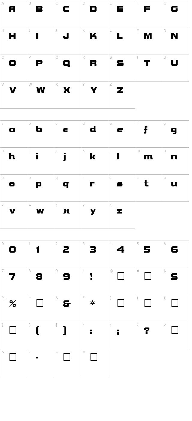 BolsterBold Bold character map