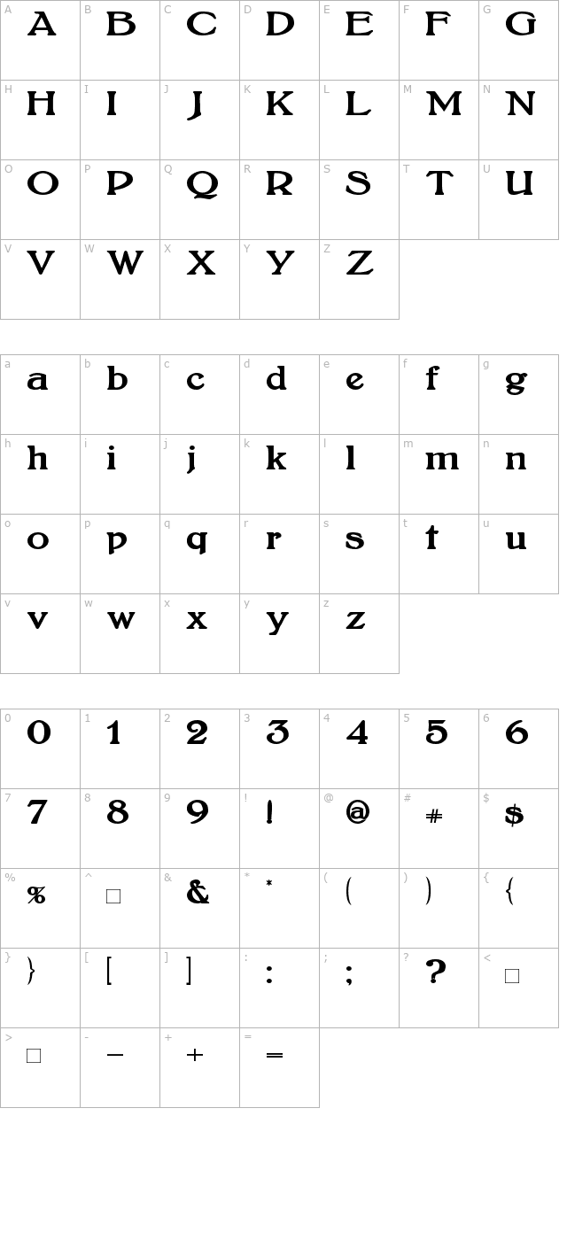 BoltonBold character map