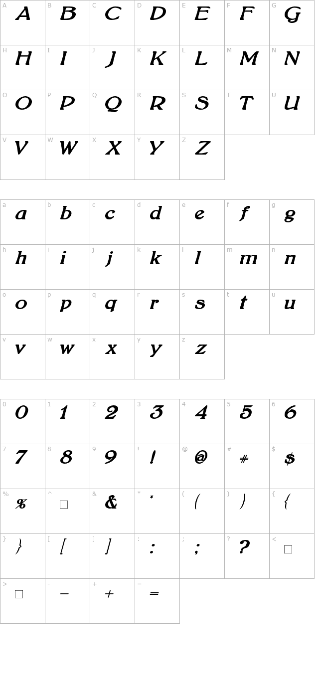 boltonbolditalic character map