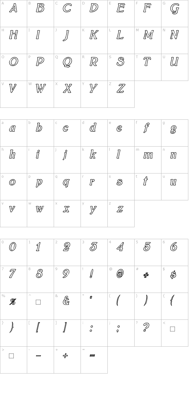 boltonitalicoutline character map