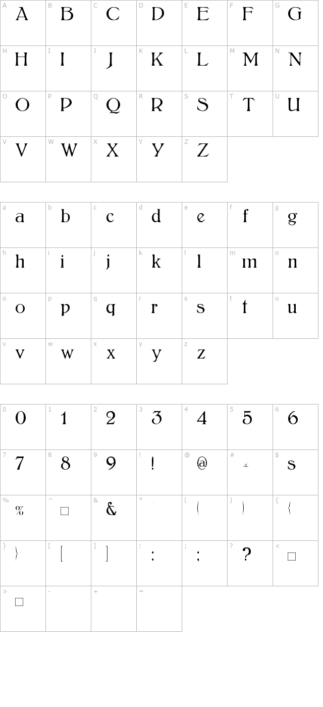 BoltonLight character map