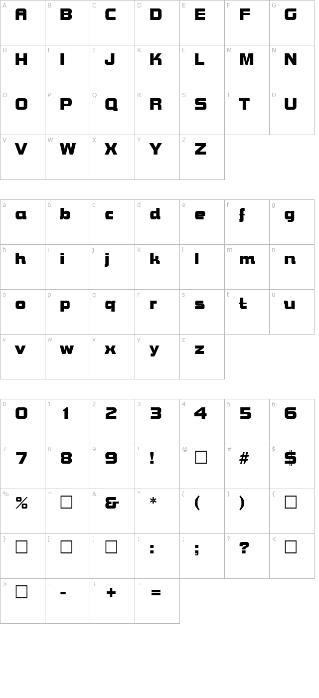 Bolts SF character map