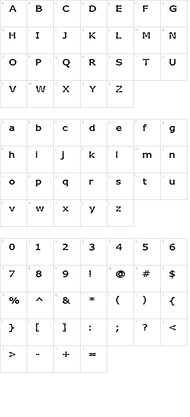 Boneribbon Bold character map