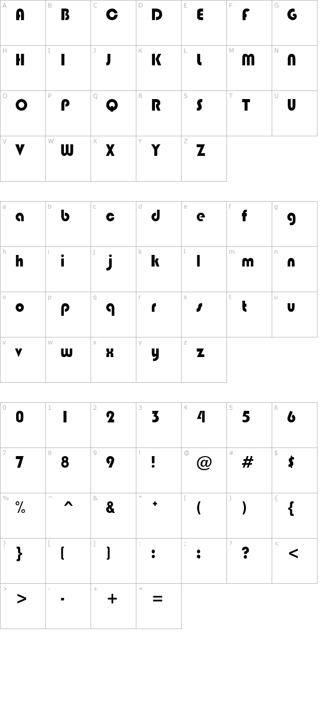 BongoBlack Light character map