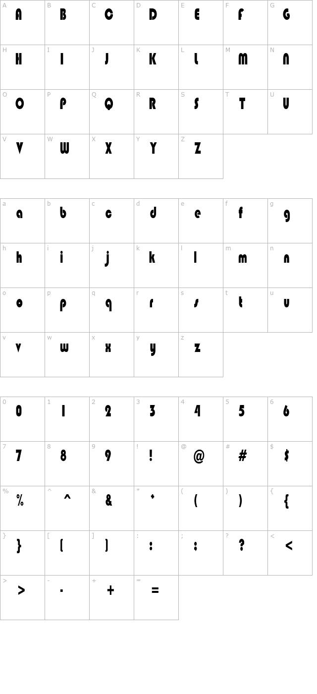 bongoblackcondensed character map