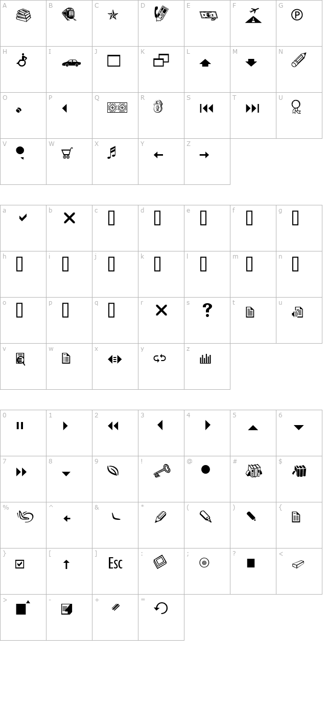 bookdings character map