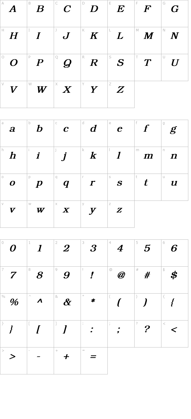 Bookman Bold Italic character map