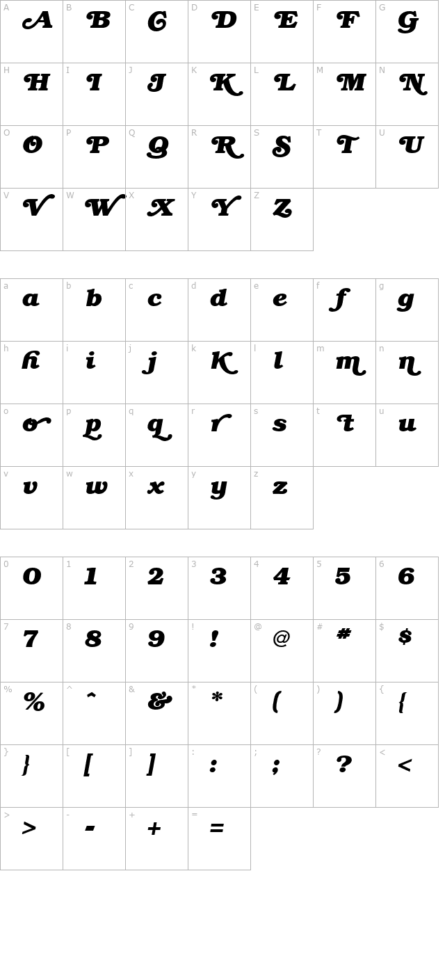 Bookman Bold Swash Bold Italic character map