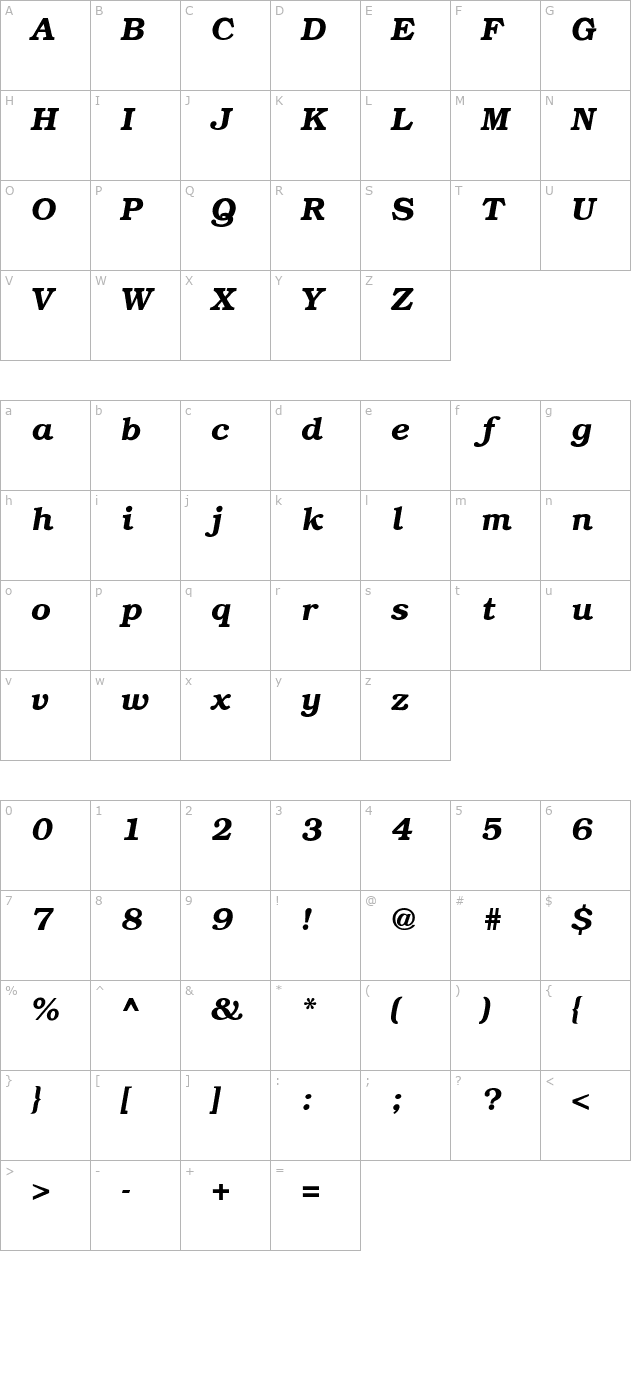 Bookman-DemiItalic character map