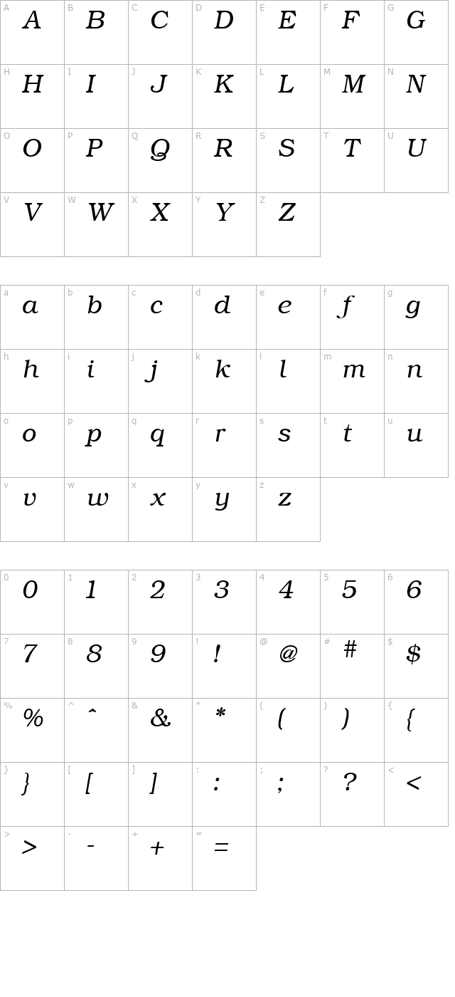 Bookman Light Italic character map