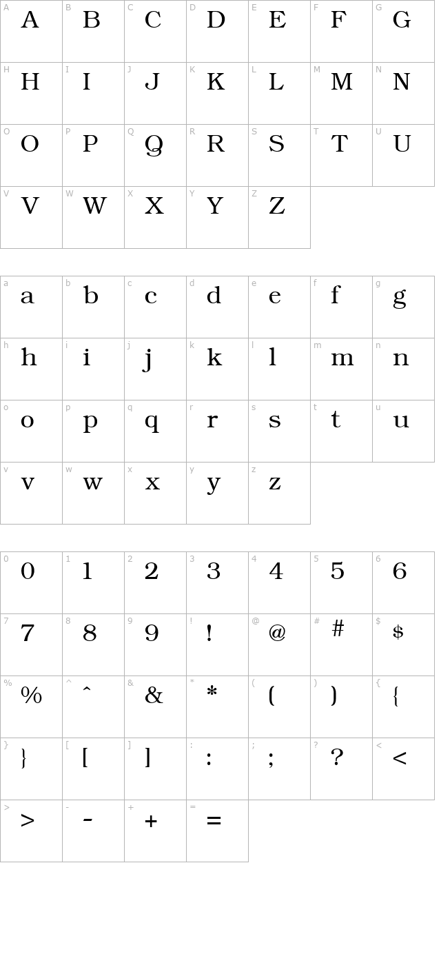 Bookman Light Regular character map