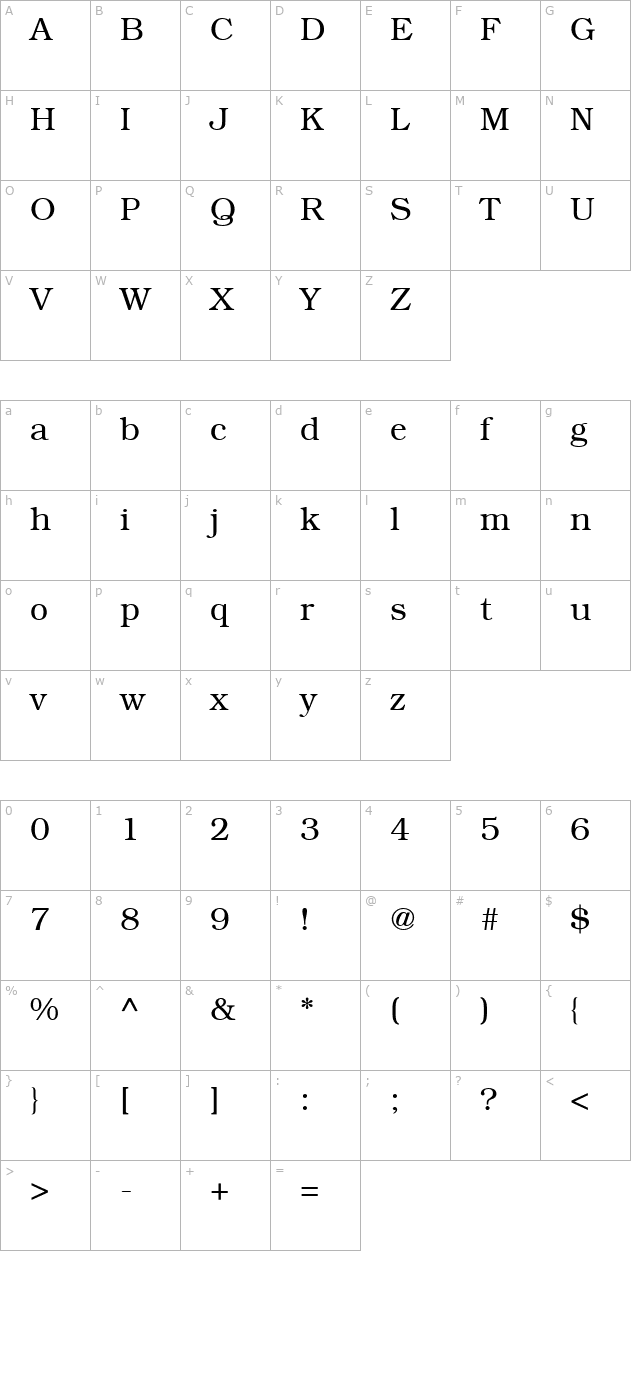 bookman-light-ssi-light character map