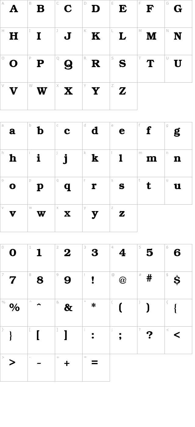 bookman-regular character map