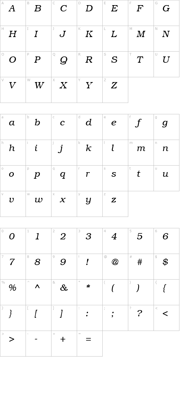 bookman-regularitalic character map