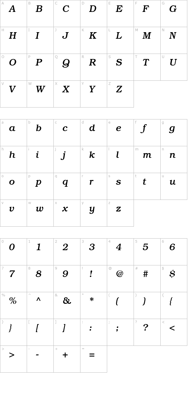 Bookman SSi Italic character map