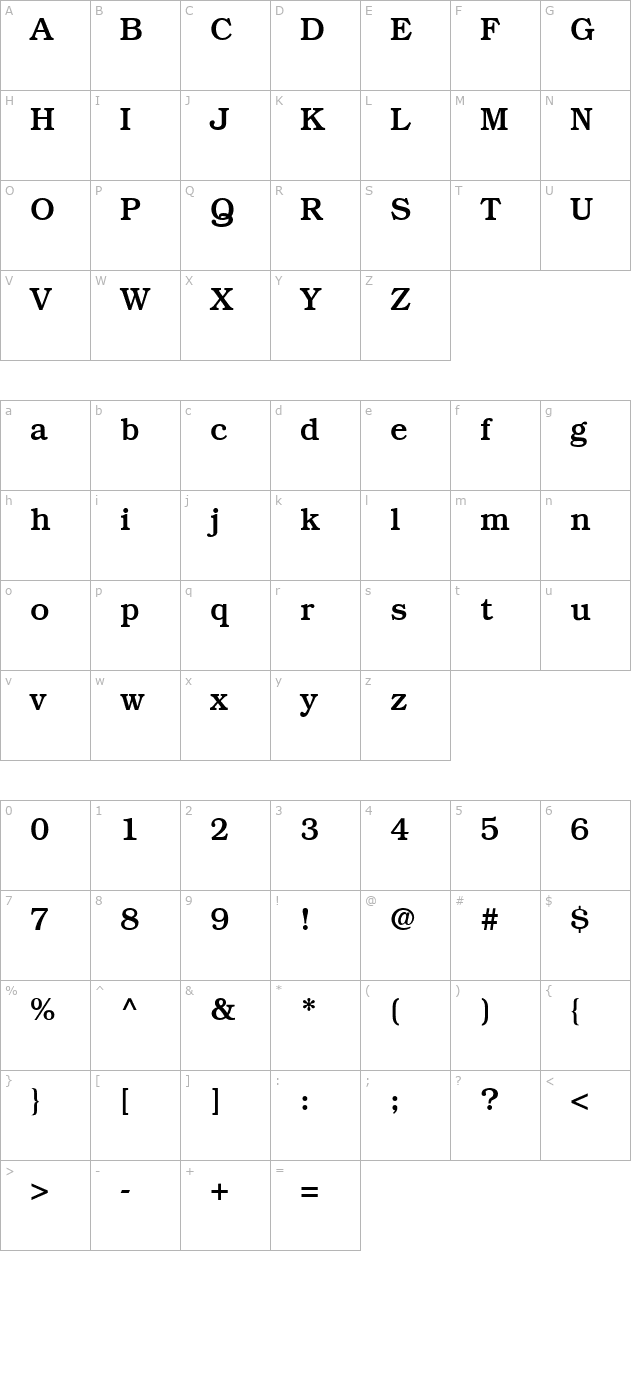 bookman-ssi character map