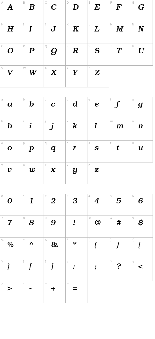 bookmanmedium-regularitalic character map