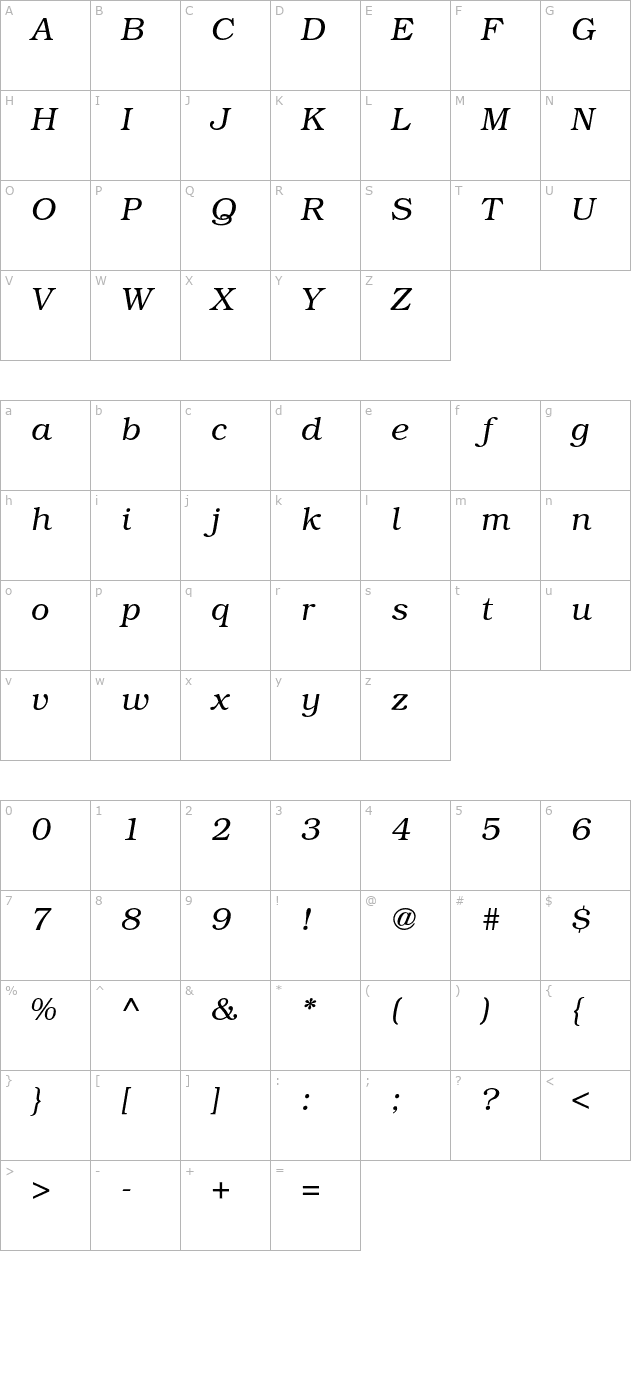 BookmanStd-LightItalic character map