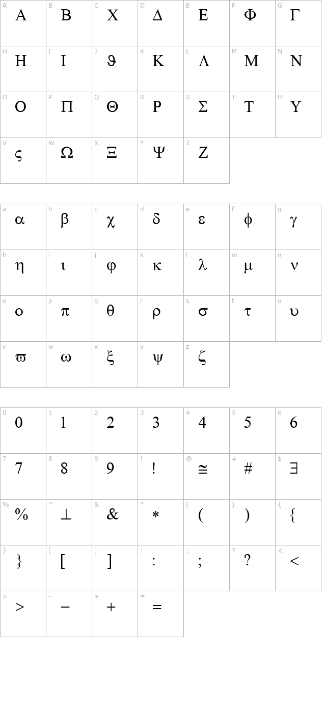 BookSymbol character map