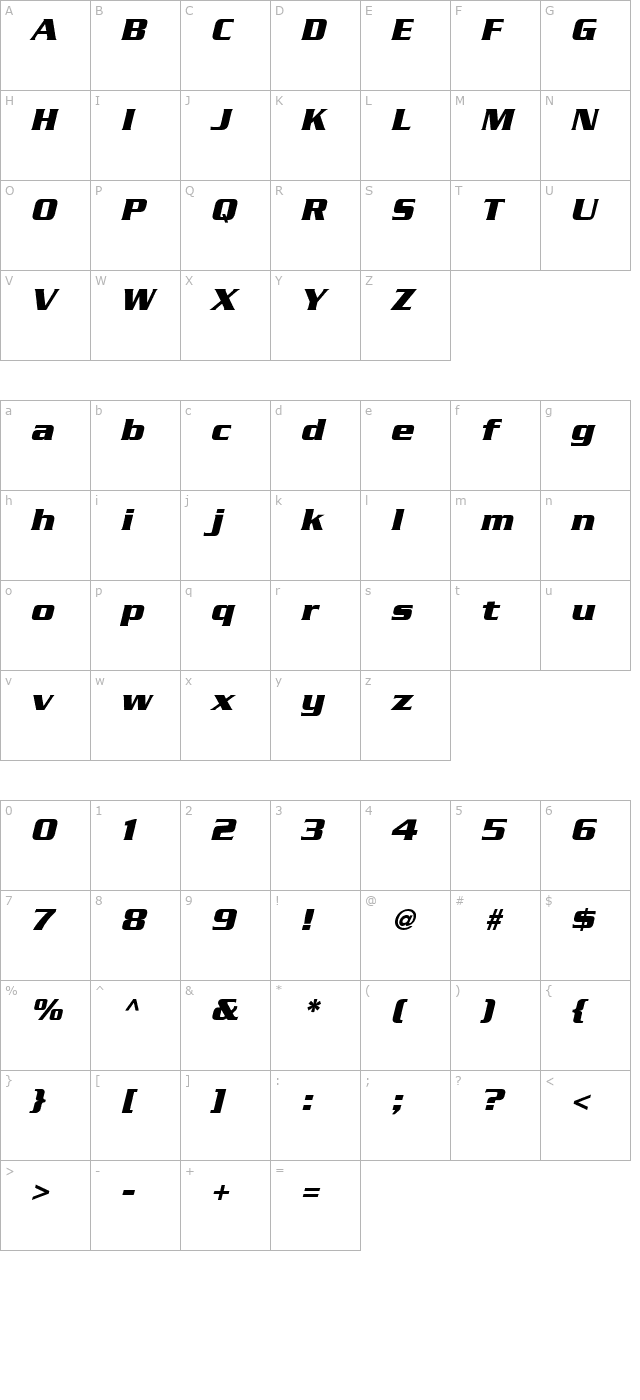 Boost SSi Bold Italic character map