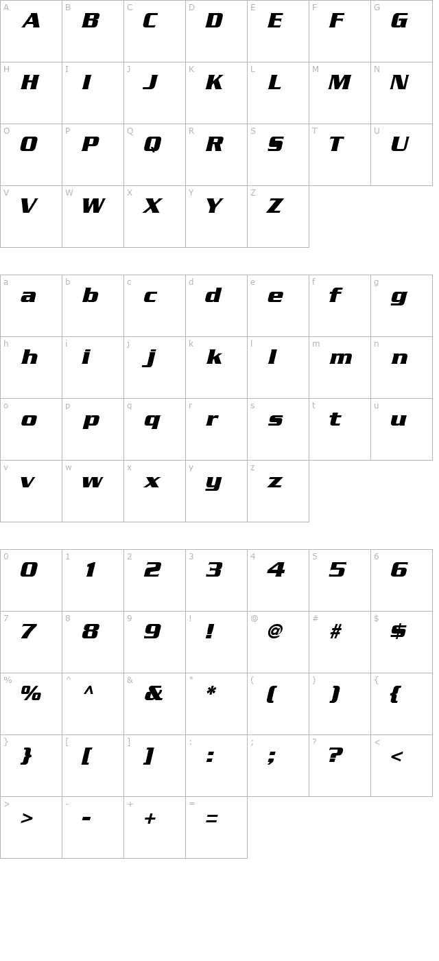 boostssk-bold-italic character map