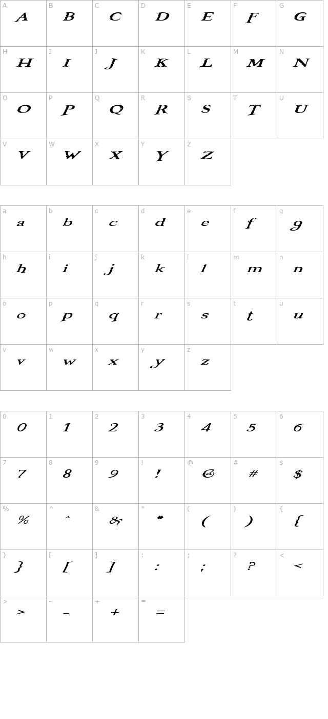 Booter - One One character map