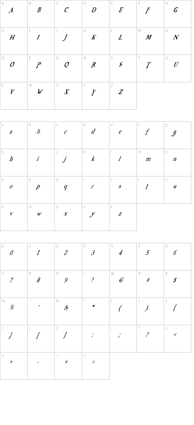 Booter - Zero One character map