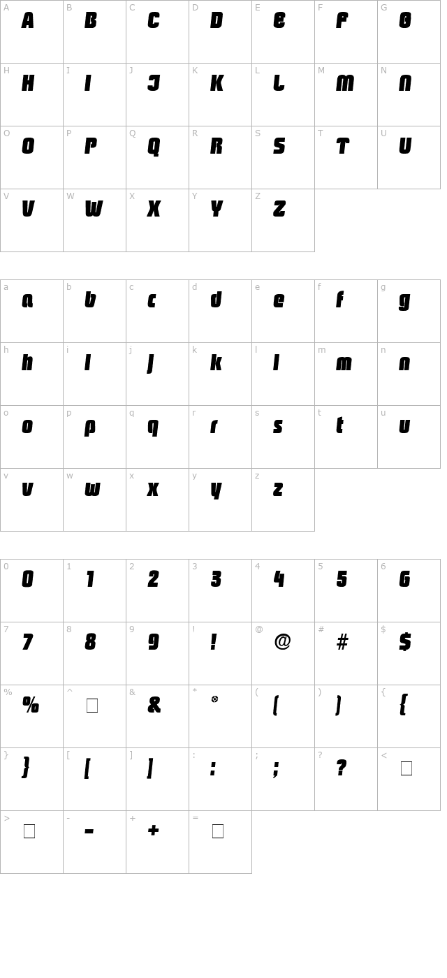 Boozle Display SSi Italic character map