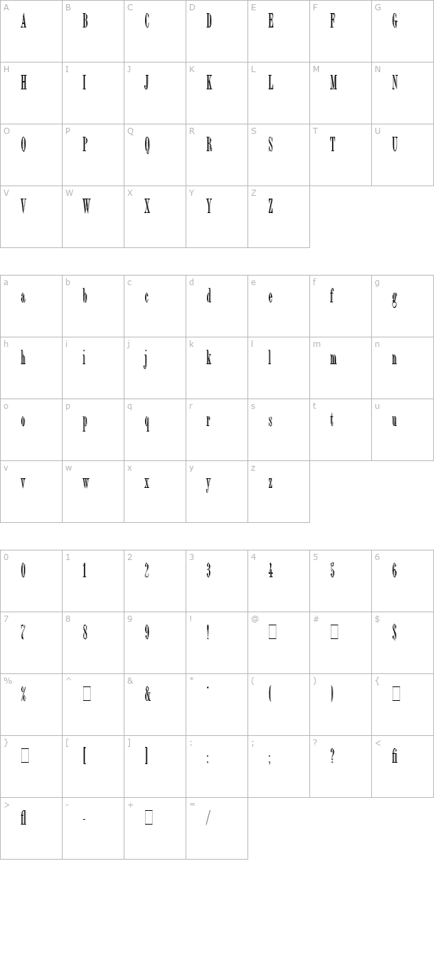 Bordeaux Display LET Plain1.0 character map